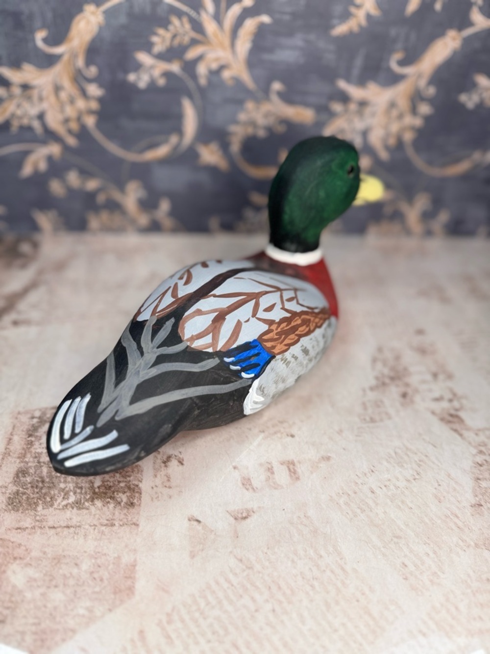 Vintage Hand Painted Wooden Mallard Duck Decoy Folk Art Carved Wood - Picture 2 of 7